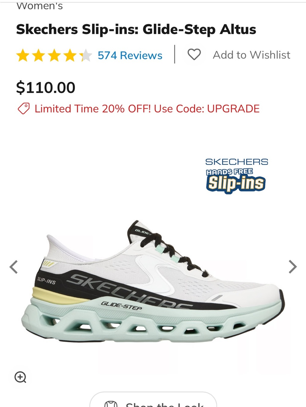 Skechers women's Glide-Step Slip-In Sneakers - White Black Mint